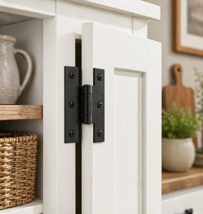 Renovators Supply Manufacturing Cabinet Hinge 3.5 in. Black Wrought Iron H Hinge with 1/4 in. Offset, Rust Resistant Hinge for Kitchen Cabinets with Hardware Pack of 2