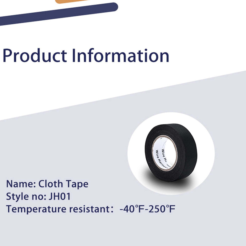 Wiring Harness Tape High Temp Self-Adhesive Cloth Tape for Automotive Electrical Wrap Protection Insulation Cable Fixed (3/4 in x 50 ft 1 Rolls) 3/4 in x 50 ft（1 Rolls） 0.15mm-Thickness