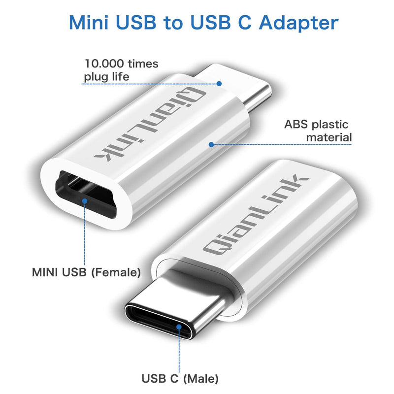 [Australia - AusPower] - Mini USB to USB C Adapter, (2-Pack) Mini USB Female to USB C Male Convert Charging & Data Sync Compatible with Samsung Galaxy S10 S9 S8 Plus Note 9 8, LG V40 V35 V30 V20 G7 G6 G5,Moto Z2 Z3 