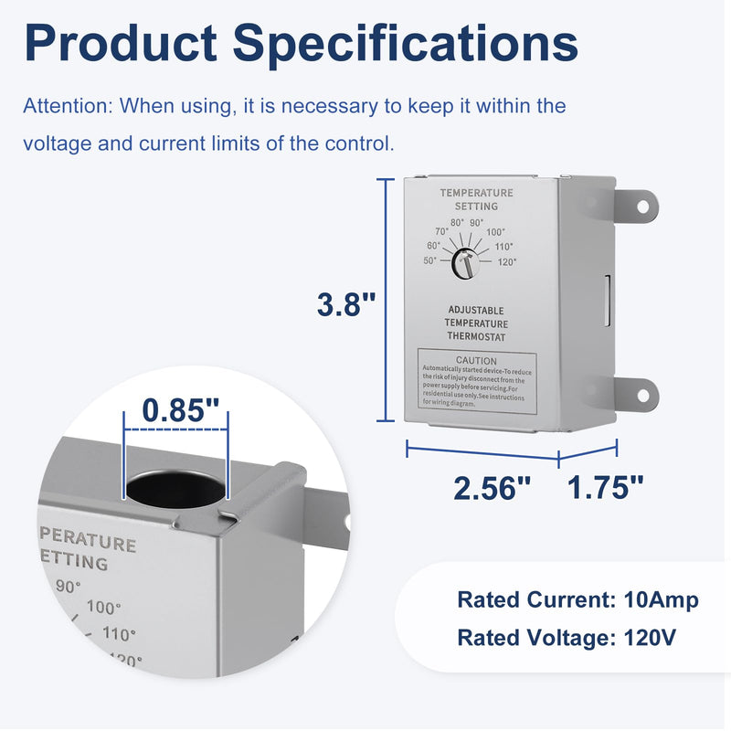[Australia - AusPower] - Attic Fan Thermostat Control, Accurate Temperature Control(50-120℉), Easy to Use and Install, Reliable Mechanical Structure, Adjustable Temperature Thermostat for Attic Ventilators, Garage Exhaust Fan 
