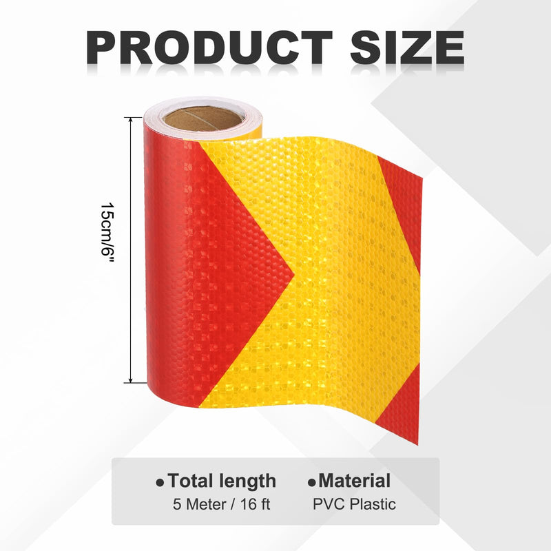 MECCANIXITY Reflective Tape, 6 Inch x 16 ft Trailer Reflector Tape Waterproof Warning Safety Sticker Night Reflector Arrow Tape for Bikes Cars Trucks, Yellow-red 6 Inch x 16 Feet
