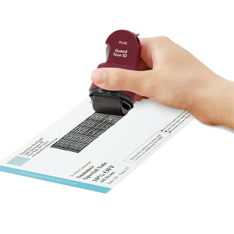 Guard Your ID 3-in-1 Wide Advanced Roller with Retractable Box & Envelope Opener, Identity Theft Prevention Security Stamp, Wine