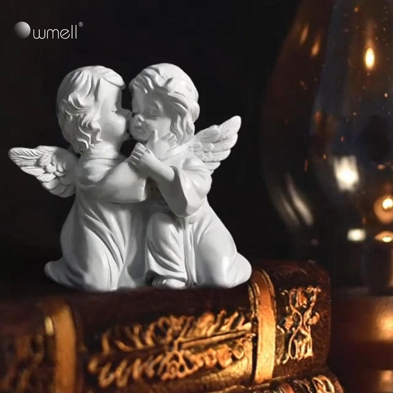 OwMell Little Angel Statue Figurine Cherub Decor Sculpture, Memorial Gift Hugging Angels