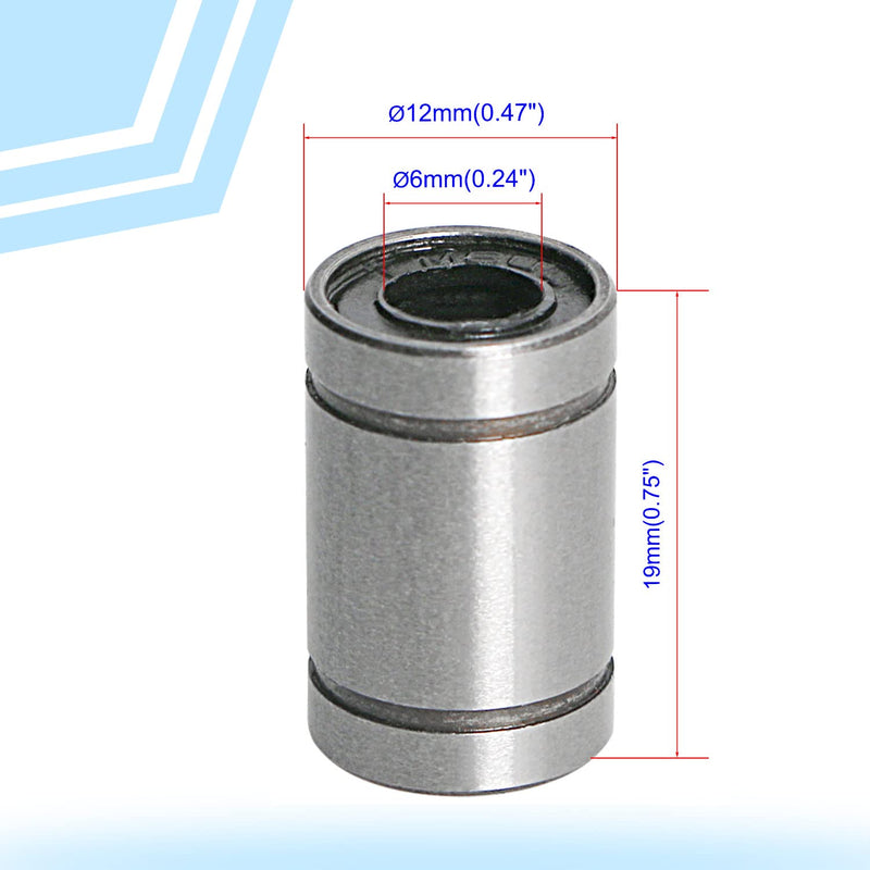 [Australia - AusPower] - Aopin LM6UU Cylinder Linear Motion Ball Bearing, ID 6mm, OD 12mm Linear Ball Bearings Sae52100 Carbon Steel, 4 Rows of Steel Balls, Great for CNC, 3D Printer, Linear Rail Guide 12 PCS 