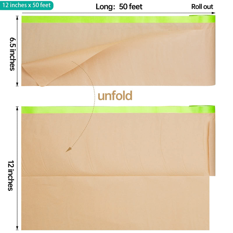[Australia - AusPower] - Pre-Taped Masking Paper for Painting - 12 inch x 50 feet Tape and Drape Painters Paper, Paint Adhesive Protective Paper Roll for Covering Skirting, Frames, Cars and Auto Body (1 Roll) 1 Roll 