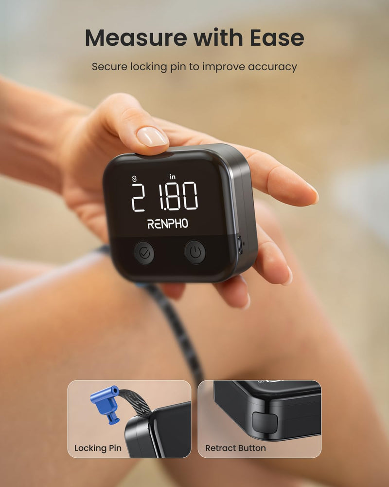 [Australia - AusPower] - RENPHO Smart Scale for Body Weight, RENPHO Smart Body Measuring Tape, Rechargeable Tape Measure with LED Display 