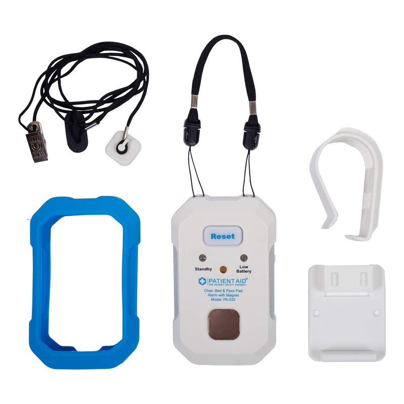 [Australia - AusPower] - Patient Aid Advanced Floor and Chair Alarm for Fall Prevention with Magnetic Pull Cord, 10" x 15" Alarm Pad with Pressure Motion Sensor, 3 Mounting & Ring Chime Options, with AC Adapter & 9V Battery Chair Pad 