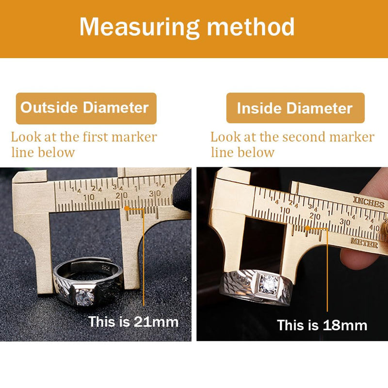 [Australia - AusPower] - Brass Pocket Caliper with Double Scale Sliding Gauge Bead Measuring Tool Millimeter Gauge Mini Brass Vernier Caliper Brass Ruler, Gold Ruler for Measuring Jewelry(100mm) 1 Pack 