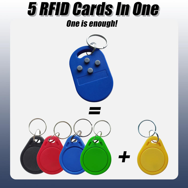 [Australia - AusPower] - 2Pcs RFID Keyfob Tag Token 5 RFID Cards in One, ID T5577 Chip and IC 13.56MHz ISO14443A UID Changeable CUID Chip, Writable Rewritable, Used for Copy Muti RFID Access Card in One Tag-2Pcs(4 ID+1 IC) 2Pcs(4 ID+1 IC) 