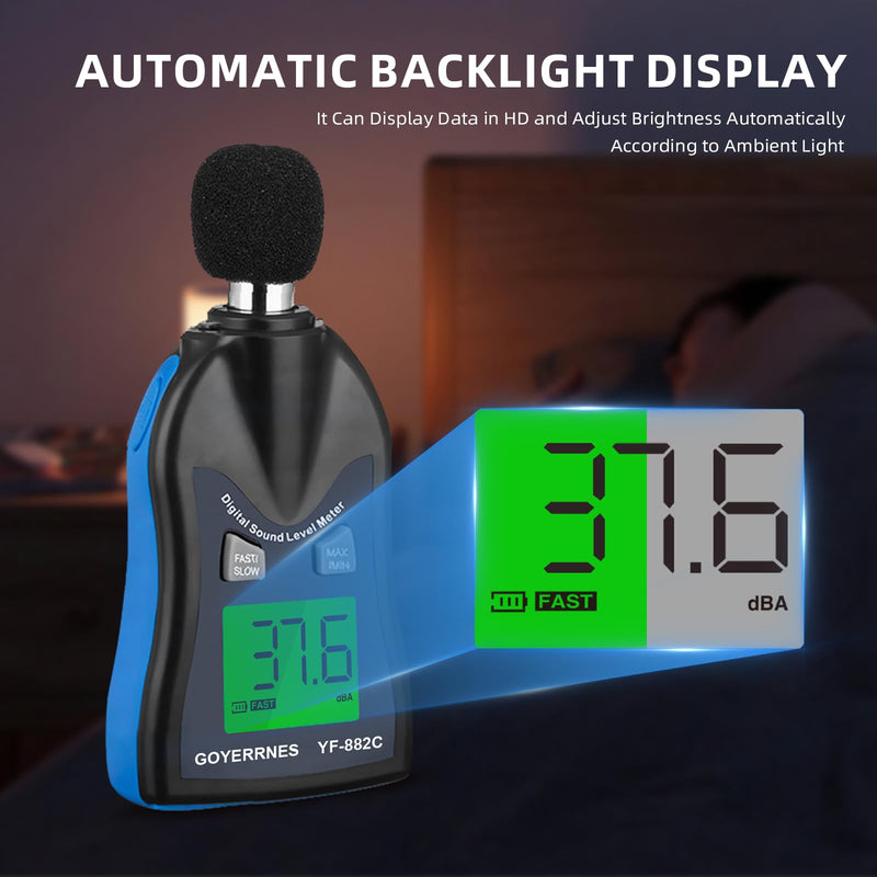 [Australia - AusPower] - Handheld Decibel Meter, Digital Sound Level Meter 30-130dBA SPL Decibel Monitoring Tester Sound Meter Noise Decibel Reader with Max/Min Hold Data Sensor LCD Backlight Display for Home Factory 