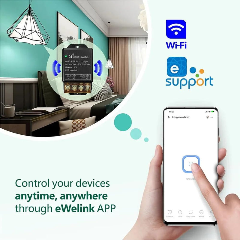 Ewelink 30A Hight Power WiFi Smart Switch 110V/120V/240V, APP Remote with Timer, Wireless DIY Mode for Home Automation, Compatible with Alexa & Google Home(2 pcs) 2 * Receiver