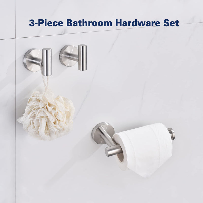 Bathroom Hardware Set, Premium Stainless Steel 3-Piece Include 5 Inch Toilet Paper Holders and 2 Towel Robe Holder Hook for Bathroom, Kitchen, Washroom Wall Mount Brushed Nickel