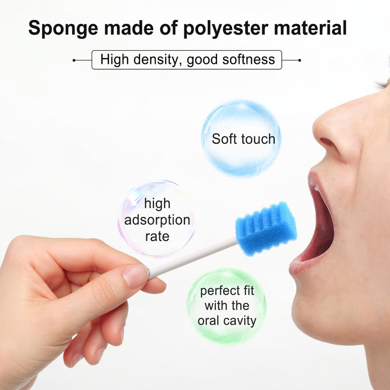 ARGOMAX Pack of 50 Oral Care Sponges - Disposable Sponge Swabs for Mouth Cleaning & Lip Care - Gentle Cleaning Sticks for the Oral Cavity - Blue