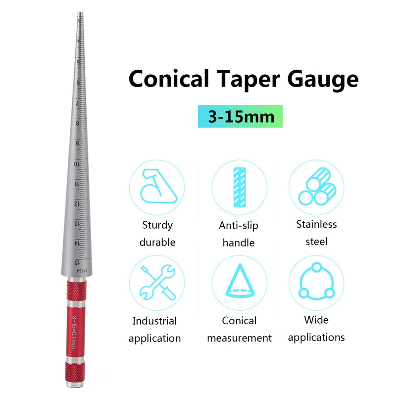 [Australia - AusPower] - Stainless Aperture ruler Taper Gauge, Full Round Dia Scale Wedge Feeler Gauge, Hole Inspection Measuring Ruler, Accuracy 0.1mm - Range (3-15mm) 