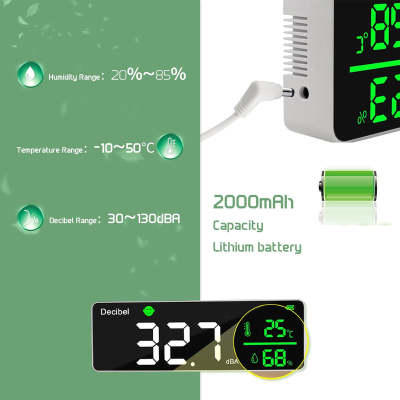 [Australia - AusPower] - Decibel Meter, Wall Hanging Sound Level Meter, Noise Decibel Meter, 3 in 1 Noise Temperature Humidity Meter, 30 to 130dB Range, with 11in Large LED Display Screen, for Classroom 
