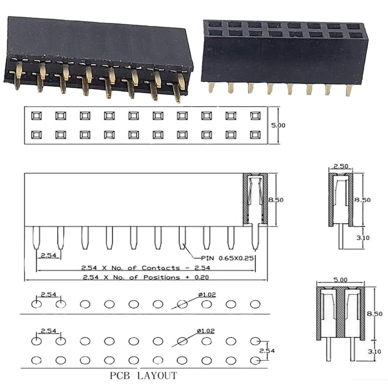 [Australia - AusPower] - 2x8Pin Female Pin Headers 2.54mm Double Rows Row Female PCB Header Connector Female DIP Straight Pin Header Socket 35PCS 2x8Pin 