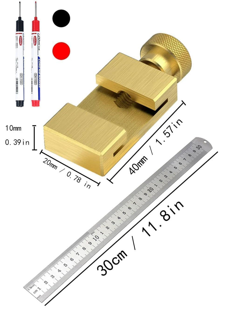 [Australia - AusPower] - Brass Steel Ruler with Metal Stop, Metal Ruler, Ruler Stop Marking Gauge, Stainless Steel, Ruler Stop Marking Tool, Combination Square Carpenter's Square (Brass) Brass 