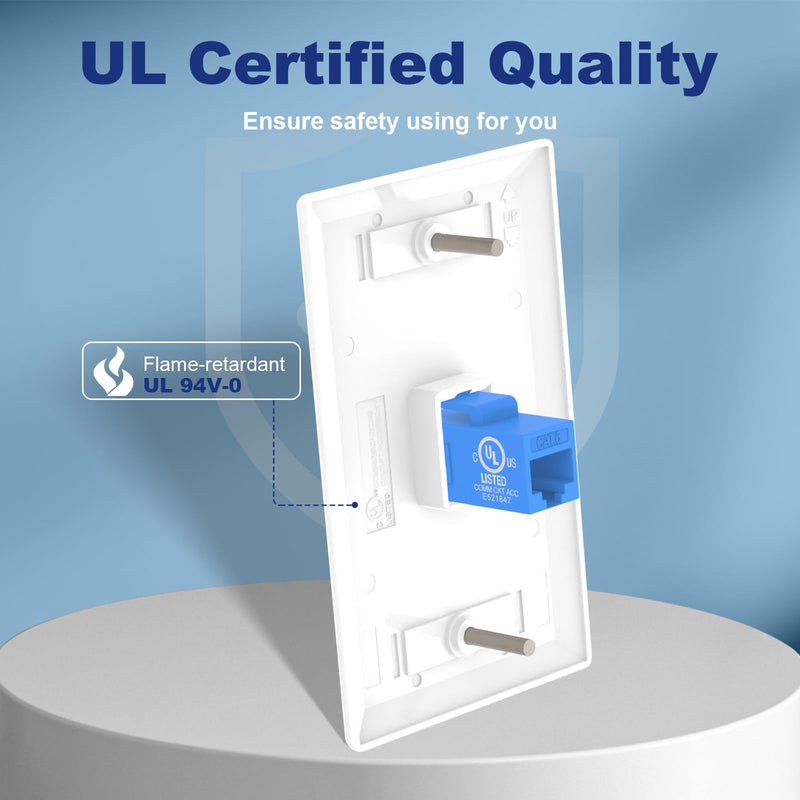 [Australia - AusPower] - VCE Ethernet Wall Plate (UL Listed), 1-Port Keystone Jack Wall Plate with RJ45 Keystone Inline Coupler insert, Female to Female Cat6 Keystone Wall Jack, Blue (2 Pack) 