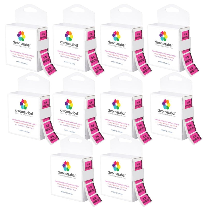 ChromaLabel 1 x 1.50 Inch Fluorescent Pink and Yellow Double Layer Quality Control Label, Imprinted: to Be Inspected, Inspected, 250 per Dispenser Box - Case of 10