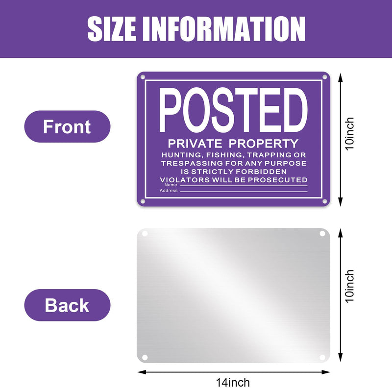 Tandefio 8 Pcs No Trespassing Signs Private Property-10x14 Inches Rust-Free Aluminum Signs-UV Printed, Reflective, Weatherproof for Outdoor,Indoor Use,Purple Purple 10 x 14 Inches Horizontal