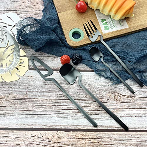 JASHII Flatware Set 32-piece Silverware Set Matte Finished Cutlery Set Service for 8 Include Knife/Fork/Spoon/Coffee spoon Dishwasher Safe (Black) service 8 Black 32pcs