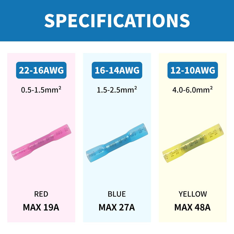 Heat Shrink Butt Connectors - 500Pcs 16-14 AWG Blue Waterproof Electrical Wire Connectors Automotive Marine Grade Wire Crimp Terminals Butt Splices for Cable,Boat,Home Electrical etc. [16-14 AWG] x 500