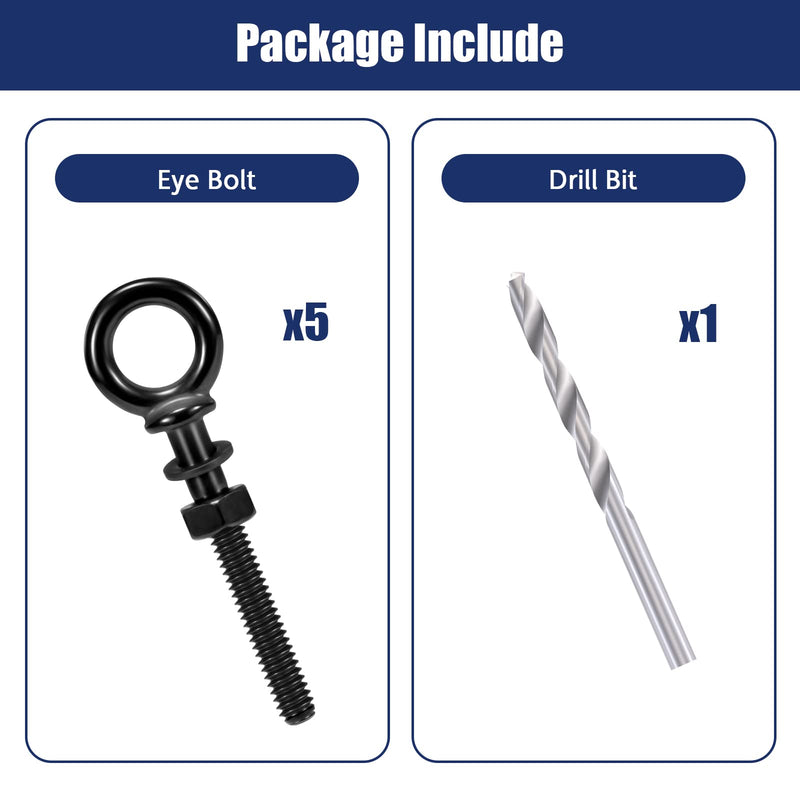 [Australia - AusPower] - 5 Pack Eye Bolt, 1/4” x 3" T316 Stainless Steel Eyebolts, Heavy Duty Shoulder Lifting Ring Threaded Eyebolts with Nuts and Washers HF038B 1/4"×3" 5 Pack 