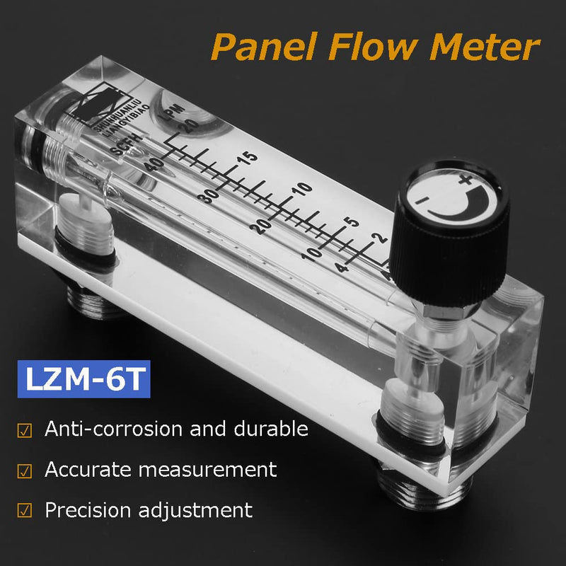 [Australia - AusPower] - Gas Flowmeter, LZM-6T 2-20LPM/4-40SCFH Pipe Gas Meter with Adjustable Control Valve, Female 1/4" BSPT Thread Interface Panel Mount Type Flowmeter for Oxygen Air Gas 