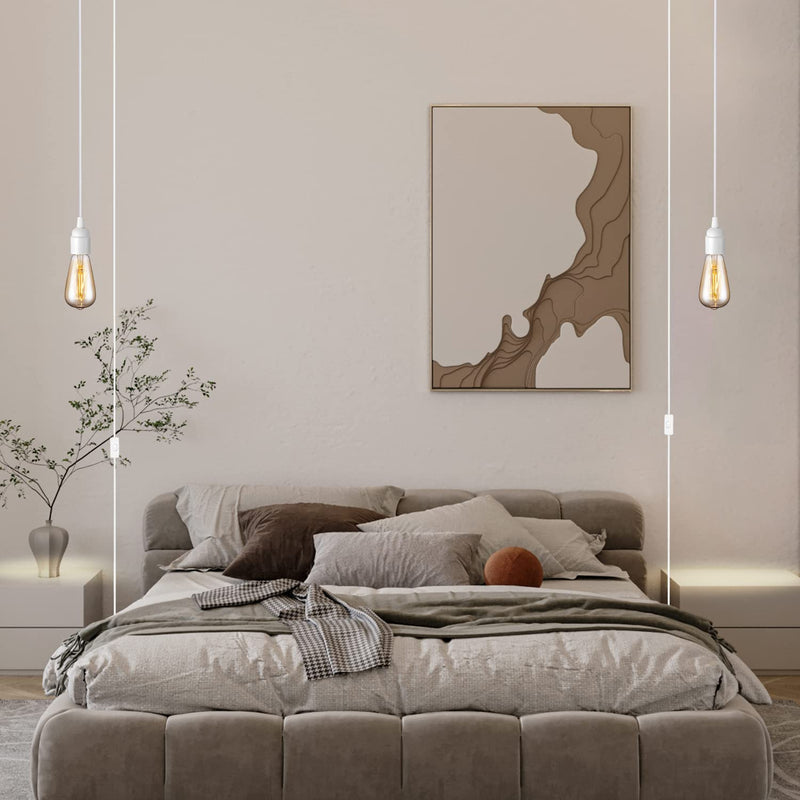 [Australia - AusPower] - Light Bulb Cord 15Ft - White, Hanging Light Cord with E26 Light Bulb Socket, On/Off Switch, Polarized Plug, Hanging Lantern Cord, Plug in Pendant Light Cord (No Bulb) 15 