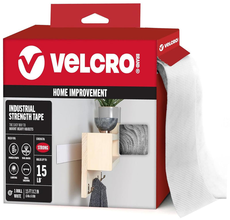 VELCRO Brand 90198 Industrial Strength | Indoor & Outdoor Use | Superior Holding Power on Smooth Surfaces | Size 15ft x 2in | Tape, White - Pack of 1 Heavy Duty VELCRO Brand Fasteners