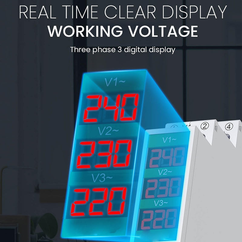 [Australia - AusPower] - 3 Phase AC Voltmeter, Large LCD Screen Din Rail Mount LCD Digital Display Voltage Meter, Electric Power Meter with Switch Output Function 