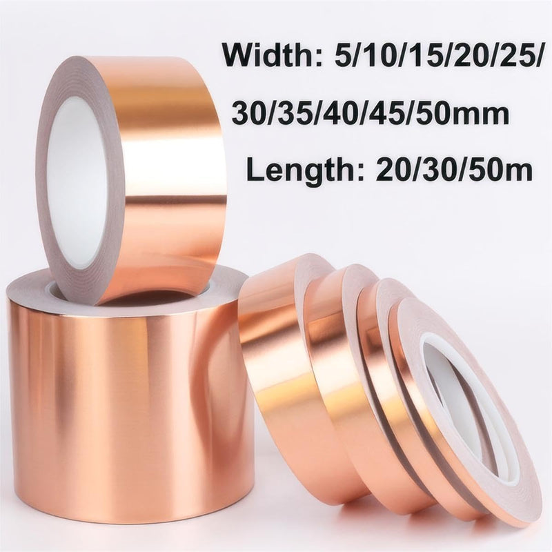 QRITY 1 Pcs Copper Foil Tape with Conductive Adhesive, 10mm*20m, Copper Foil Tape for Induction Cooker, Guitar, Electrical Repairs 10mmx20m