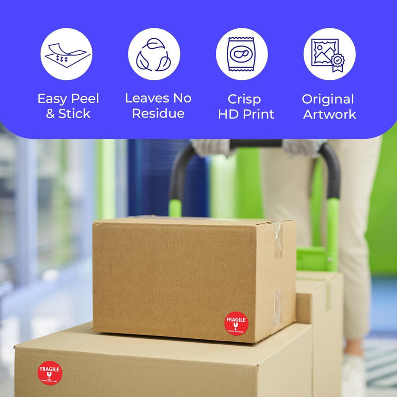 StickerJet Fragile Stickers Roll – (500pcs, 3x3) High-Visibility Handle with Care Labels, Strong Adhesive Paper Decals for Shipping, Packaging, and Protection – Made in USA 3x3 Inch 500 Stickers - Roll