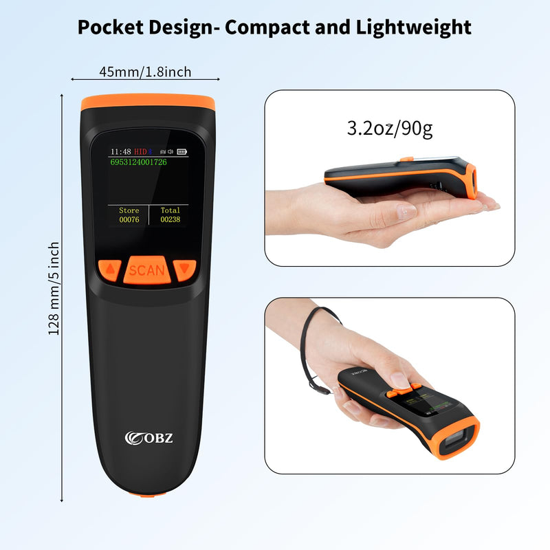 [Australia - AusPower] - OBZ Mini 2D Bluetooth Barcode Scanner with LCD Screen Display, 3-in-1 Bluetooth & USB Wired & 2.4G Wireless Bar Code Scanner Portable QR Code Scanner for Tablet iPhone MacOS Android iOS Windows PC POS M82-NEW 