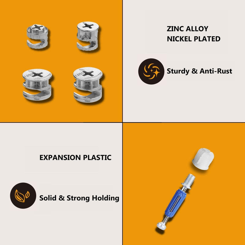 [Australia - AusPower] - Cam Locks for Furniture 90 Pcs 3-in-1 Eccentric Wheels, Furniture Cam Lock Fasteners Compitable with IKEA Hardware Parts, Multi-Size Repair Spare Parts Nut & Bolt Assortment Sets 