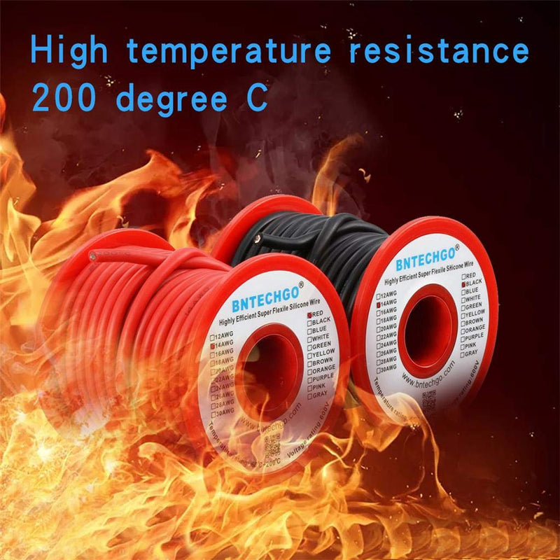 BNTECHGO 14 Gauge Silicone Wire Spool red and Black Each 40ft Flexible 14 AWG Stranded Tinned Copper Wire silicone wire red 40ft and black 40ft