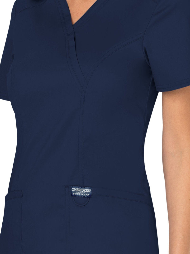 [Australia - AusPower] - Cherokee Scrubs for Women Mock Wrap Top with 3 Pocket, Back Princess Seams WW610 Large Navy 