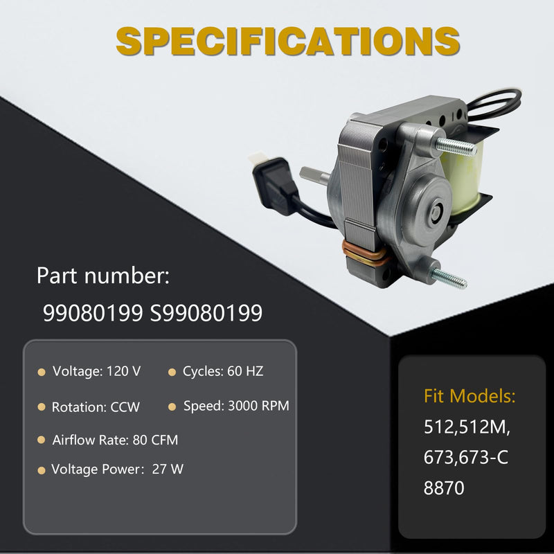 S99080199 Bathroom Exhaust Fan Motor 80 CFM 4.0 Sones Replacement for 512 512M 673 673-C 8870