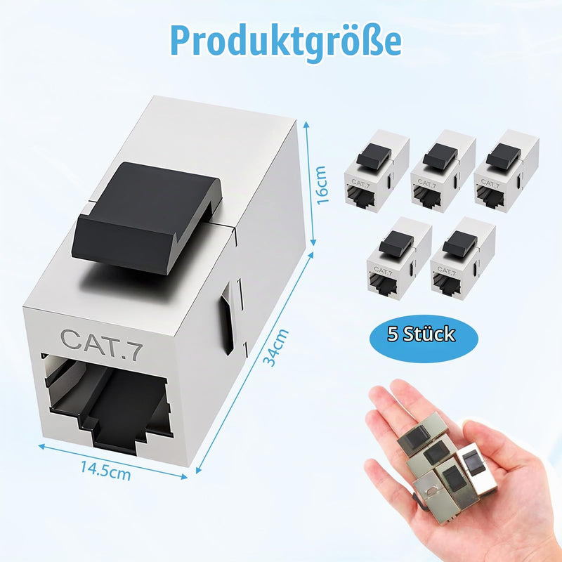 Keystone RJ45 Coupling Keystone Cat 7 RJ45 Coupling Cat 7, Reduce EMI/RFI Interference, for Extension Ethernet Cable and Network Socket, Compatible with Various Cable Types, Pack of 5