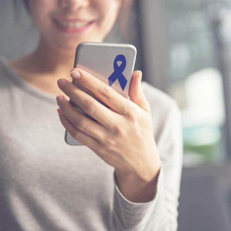 [Australia - AusPower] - WANDIC 0.75 * 1.28'' Blue Ribbon Awareness Sticker, 500 PCS Ribbon-Shaped Label Roll for Colon, Prostate, Rectal Cancer and Child Abuse Hope Awareness 