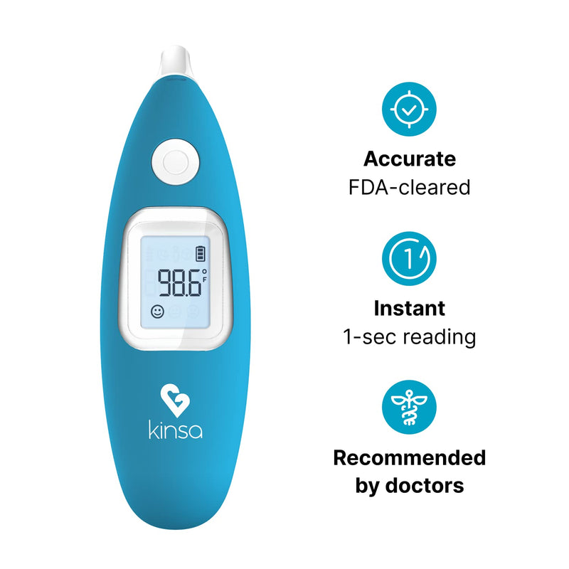 [Australia - AusPower] - Kinsa Smart Ear Thermometer for Fever - Medical Infrared Termometro - FDA Cleared for Body Temperature Readings for All Ages - Connects to a Smartphone App to Track Symptoms and Get Illness Guidance 