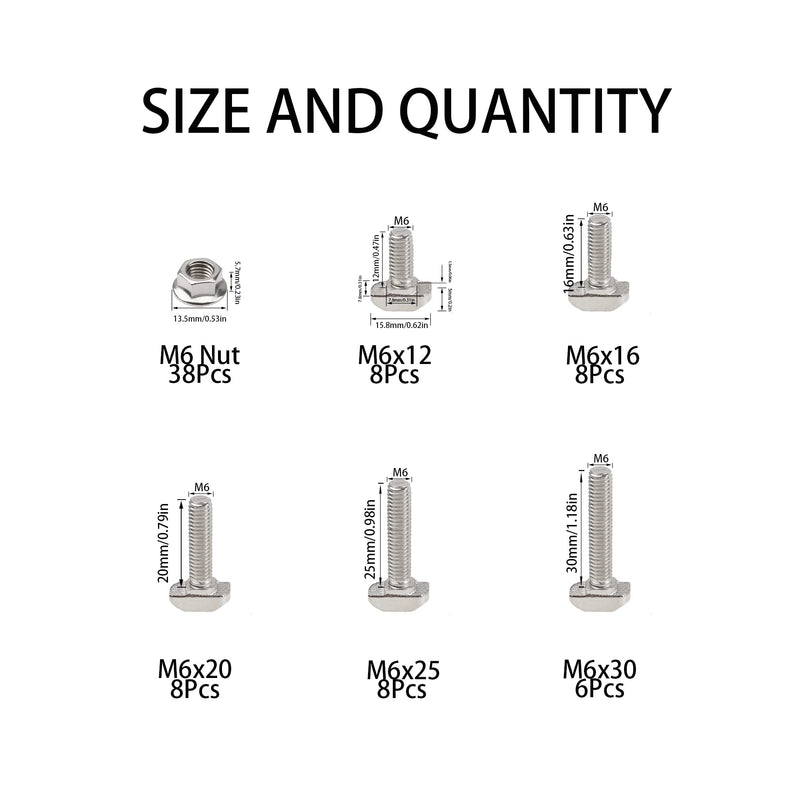 [Australia - AusPower] - 76Pcs Hammer Head T-Slot Drop-in Stud Sliding Bolt Screw Nut Assortment Kit, for European Standard Aluminum Profile (M6-30 Series) M6-30 Series 