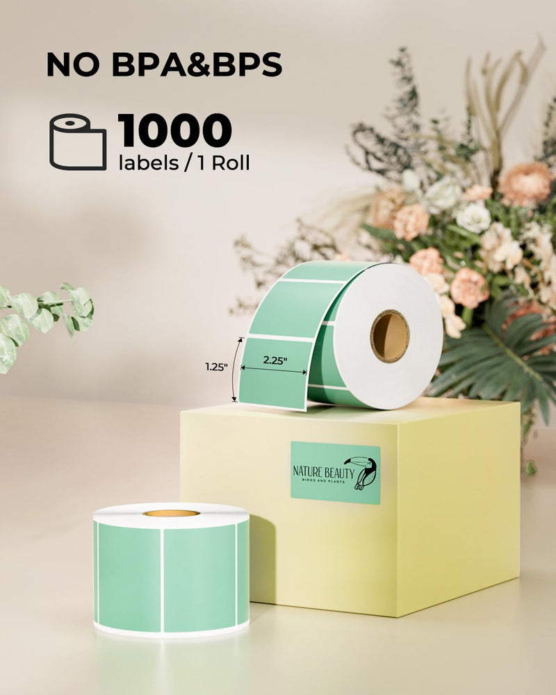 2.25"x1.25" Green Thermal Sticker Labels+2 Inch Round Thermal Labels