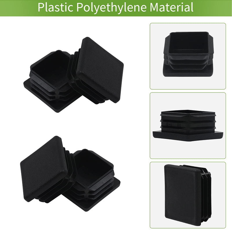 [Australia - AusPower] - 1 12 1.5 inch Square Tube End Cap Plastic Plugs 12 Pack, 1 12 inch 1.5 inch Square Tubing Plug 1.5 x 1.5 Tube End Caps Fence Post Pipe Cap Cover Tubing Insert Chair Glide Finishing Plugs, Black 