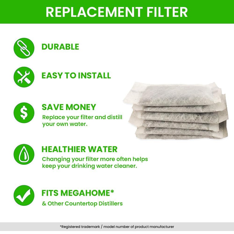 Green Piece® 24 Pack of Activated Charcoal Water Filter Replacements (MADE IN THE USA) - Perfect For Megahome and Most Countertop Water Distillers Pack of 24