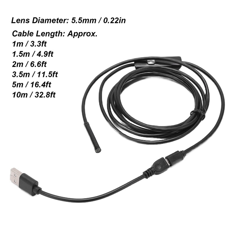 [Australia - AusPower] - AN97‑5.5 Endoscope Industrial Endoscope Camera USB Port with 5.5mm Lens IP67 70° 1/9 inch Sensor Viewing Angle for Industrial Overhaul((1M)) 