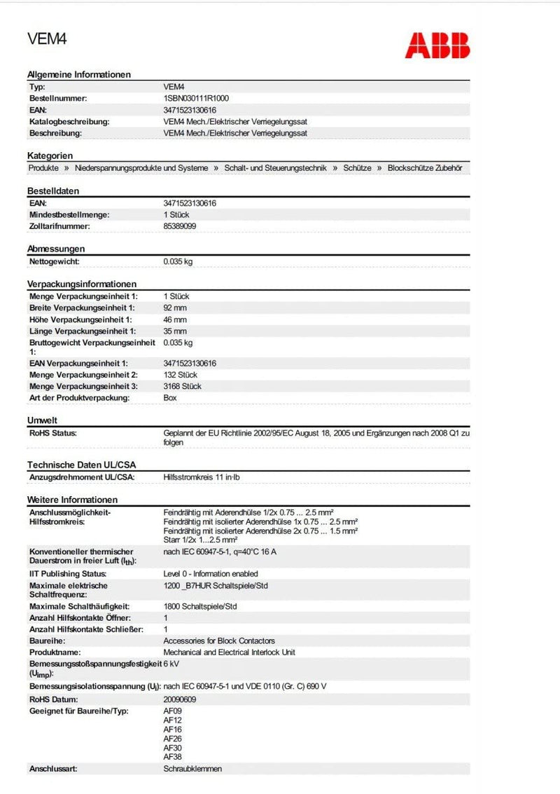 [Australia - AusPower] - abb-entrelec – Kit Interlocking Mecanico Electrico/A vem4 