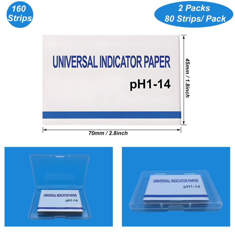 [Australia - AusPower] - 2 Pack pH Test Strips Universal pH 1-14 Test Paper Litmus Test Paper 160 Strips for Saliva Urine Water Soil and Chemistry Experiments (2 Pack with Storage Case) 2 