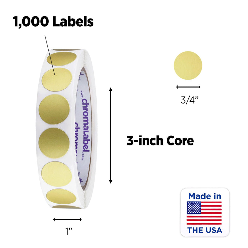 ChromaLabel 0.75 Inch Round Label Removable Color Code Dot Stickers, 1000 Labels per Roll, Gold