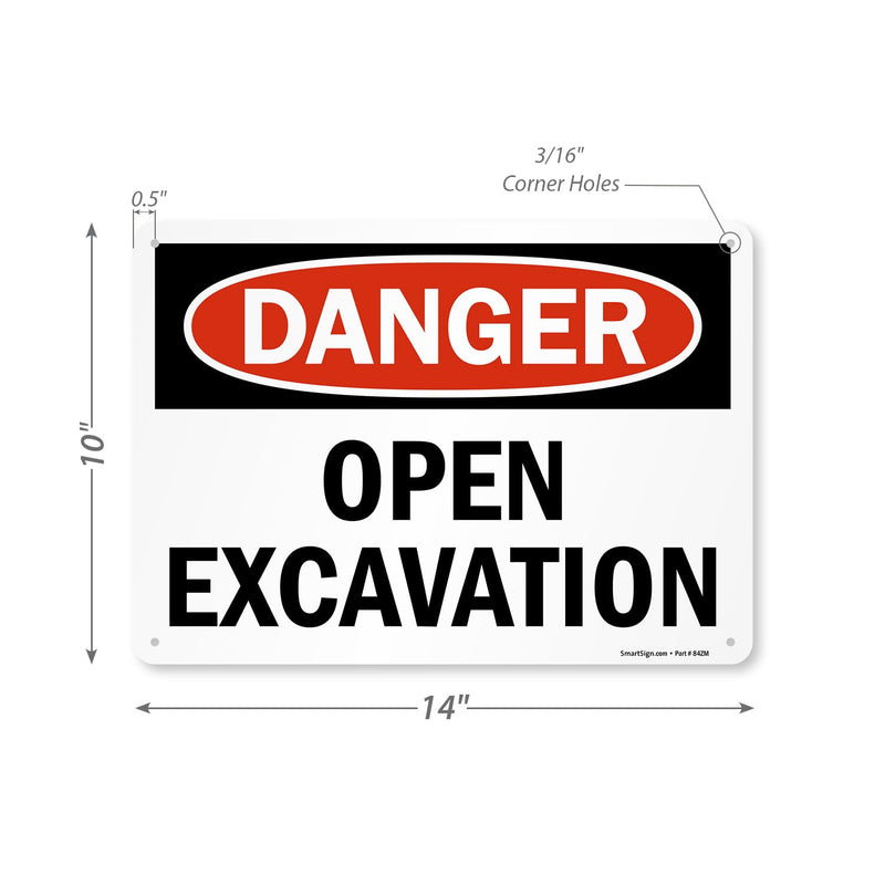 SmartSign - S-6735-PL-14 "Danger - Open Excavation" Sign | 10" x 14" Plastic